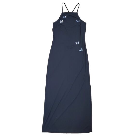 Vtg 90s Y2K City Triangles Maxi Slip Dress Sequin Beaded Butterfly Side Slit S - Picture 1 of 13